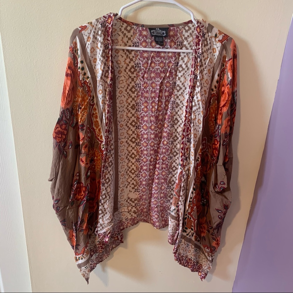 ANGIE Earthtone Colored Floral Kimono- Lg
